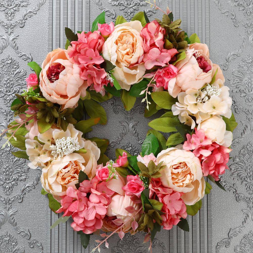 绢布牡丹仿真花环门饰门环装饰花绢花仿真花壁饰挂饰