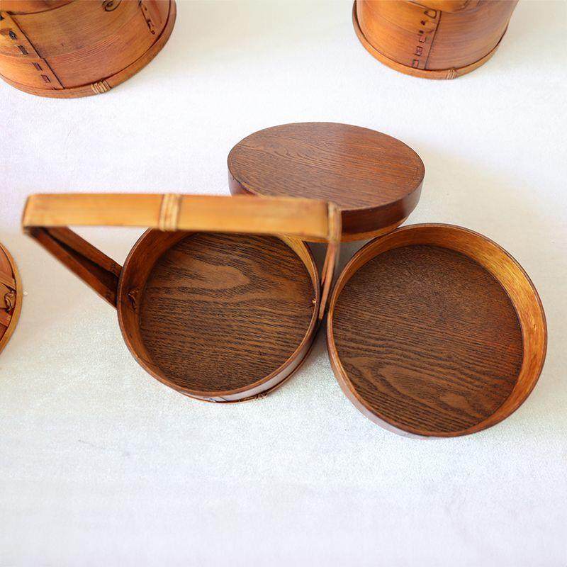 中式木质便捷提盒实木便当盒野餐饭盒复古寿司摆盘盒