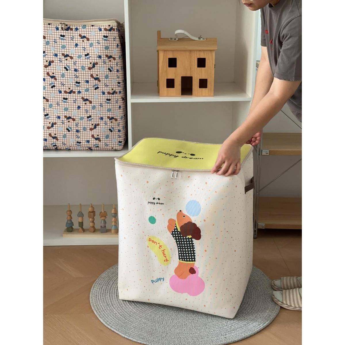 大容量布艺拉链衣橱衣服收纳箱家用手提搬家被子收纳袋带盖储物筐