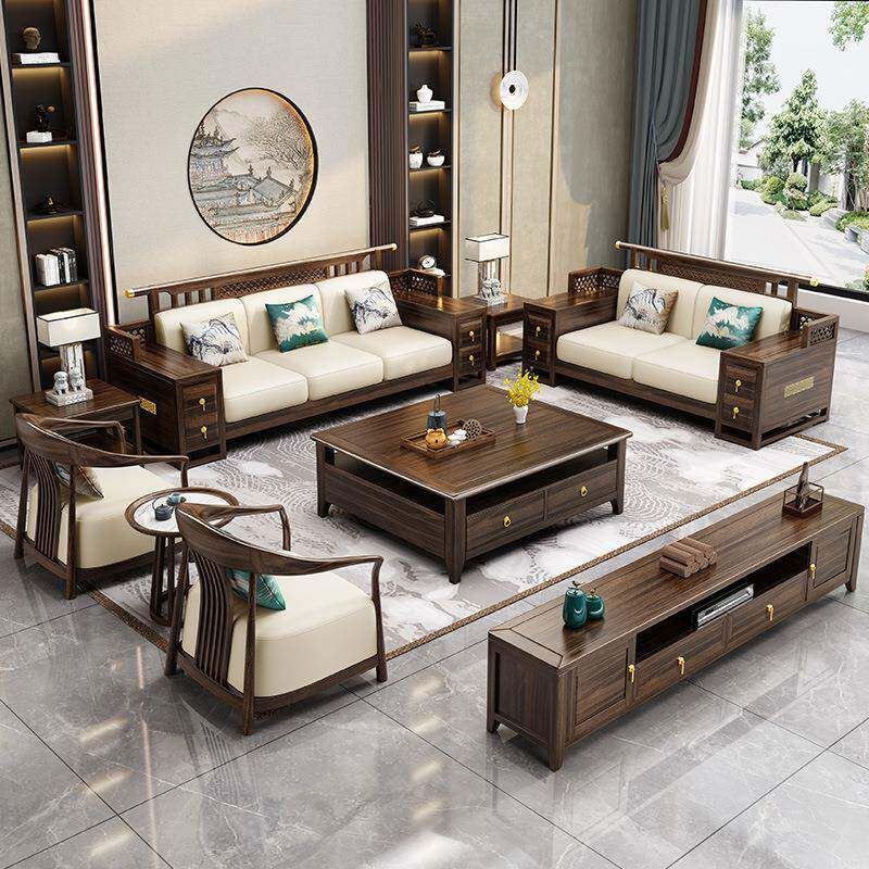新中式乌金木全实木沙发茶几组合冬夏两用别墅家用客厅家具