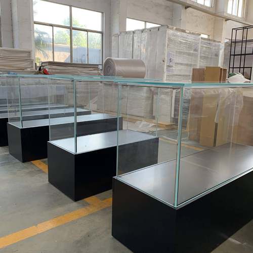 超白钢化玻璃黑色烤漆展柜抽拉式样品展示柜眼镜展柜手机通讯展柜