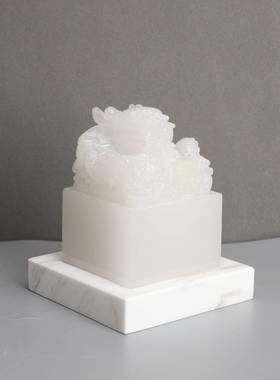 超杰厂价直销大理石白玉盘龙印章龙头玉玺摆件工艺品书房饰品