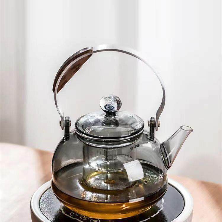 壶高硼硅透明烟灰玻璃蒸123654器煮家泡用蒸煮一体煮茶茶壶大容量