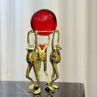 托三只青蛙球风奢水摆件现代轻风搭配各HJ4088种颜水晶球居家装色