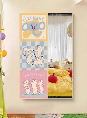 奶关油风玄暗藏式身镜多式巴胺入户全推拉式穿衣77280镜装饰画隐