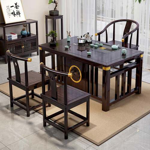 黑檀中式仿古茶几实木茶桌椅组DGG色合家夫用茶桌一体一整套功泡