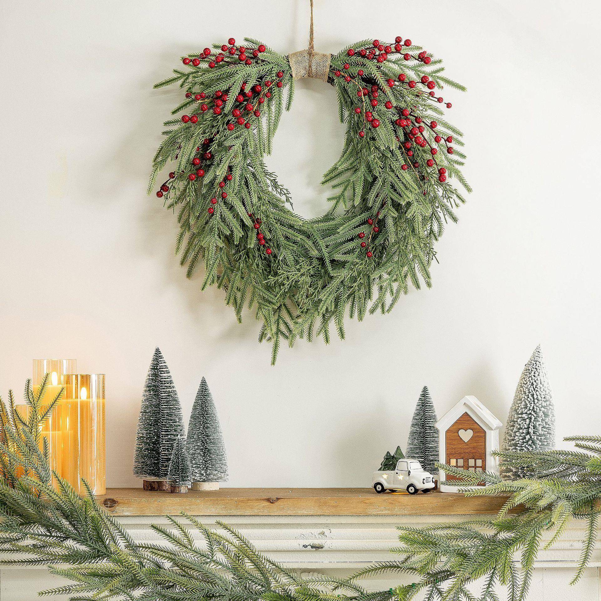 202仿节510新款圣诞手感料真花环4庭院前门门挂家居农舍前廊挂饰