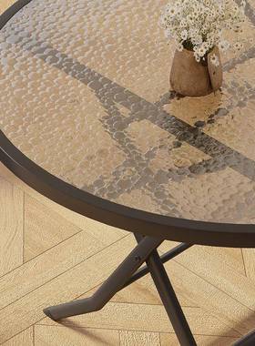 K折茶叠F7759T8M桌家用餐桌户外阳台7钢化玻璃几饭圆桌可折叠吃方