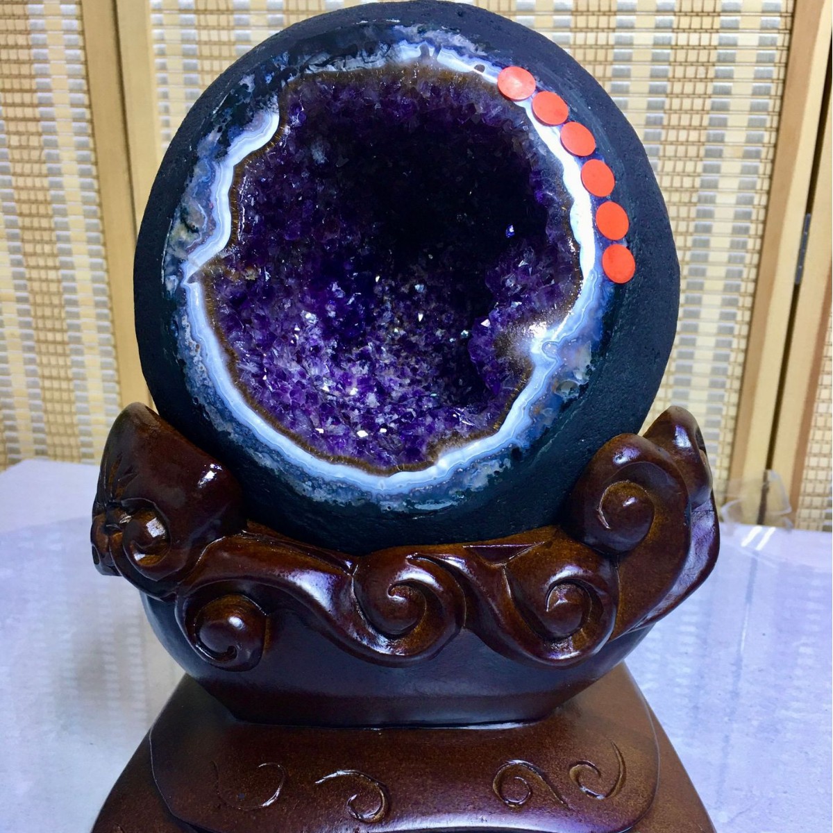 天然乌拉圭原矿黄水晶洞钱袋子