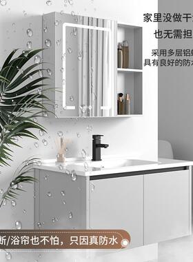 奶油风生卫间脸肤感洗一体盆窝蜂铝浴室柜洗70070漱洗手池台盆圆