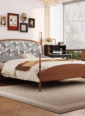 法复古中古EHO实木床1.米式软靠双人风床1.5米新款绒布8高端印花