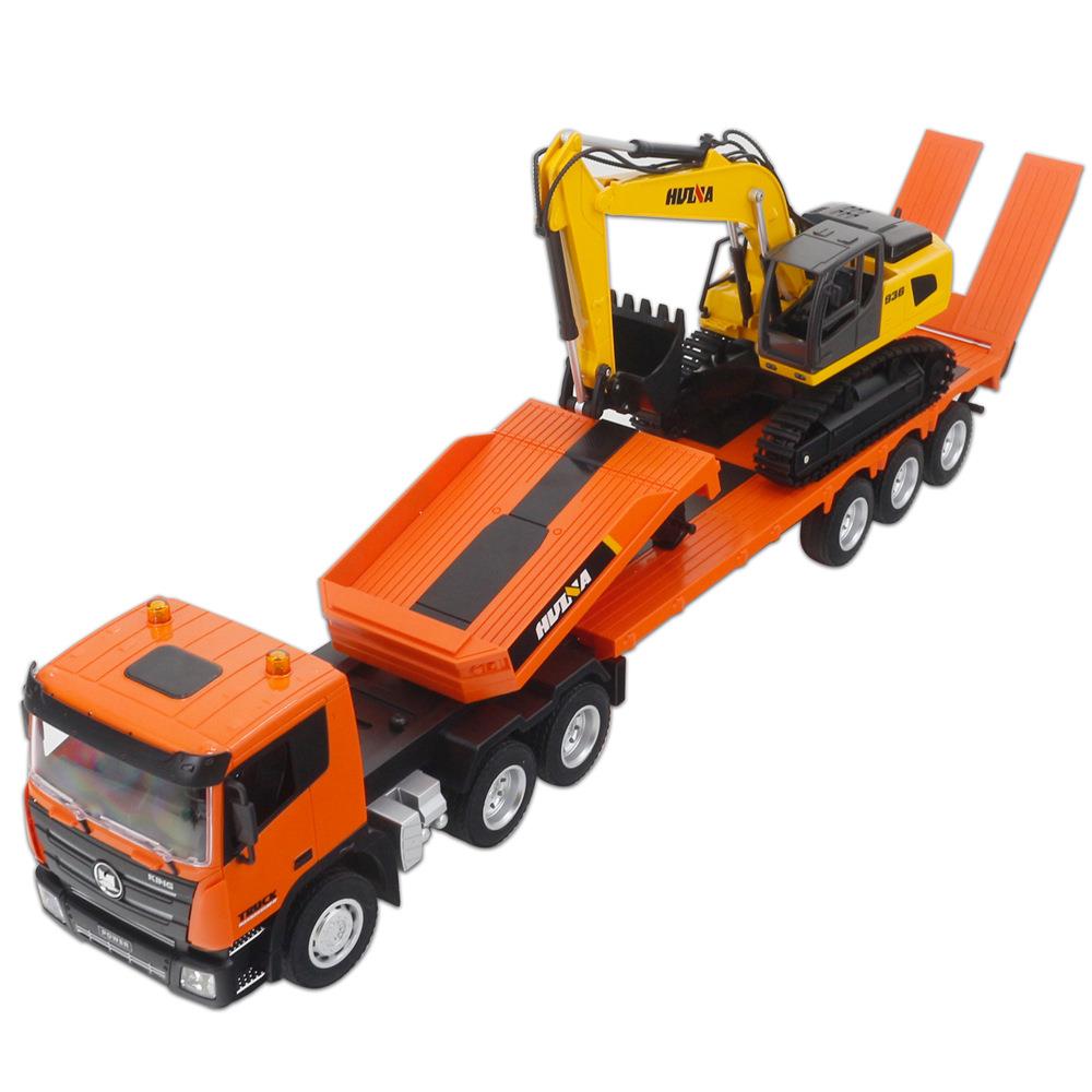 汇纳新品1:24真九通遥控平板拖道车506仿+挖掘机童儿玩具