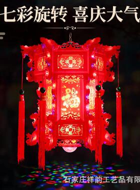 新仿古彩六角龙灯七台宫灯走马灯中款式LED旋转阳大MVS门吊灯