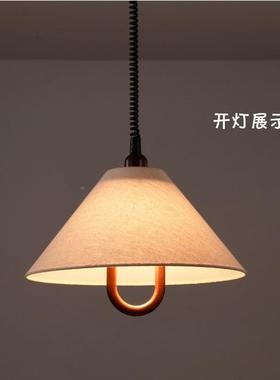 中古复升餐古麻布灯可伸缩餐厅吊灯降布艺吊罩灯吧442台岛台桌个