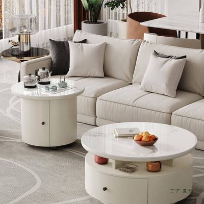 简约可移动阳台茶车奶油小客泡厅家用茶几茶桌一体OAH带烧风水壶