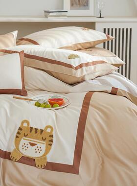 V45O100S贡缎长绒棉四件套可爱毛巾绣刺绣纯棉被套