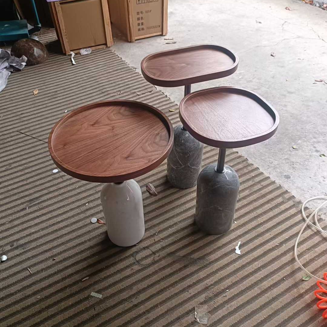 沙发客厅小茶几圆形胡桃木移动茶桌创意样板间设计师家具角几