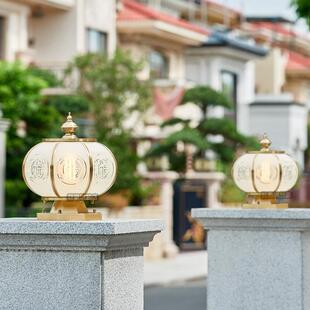 全铜太阳能柱子灯室外围墙灯中式别墅大门口柱子灯防水庭院门柱灯