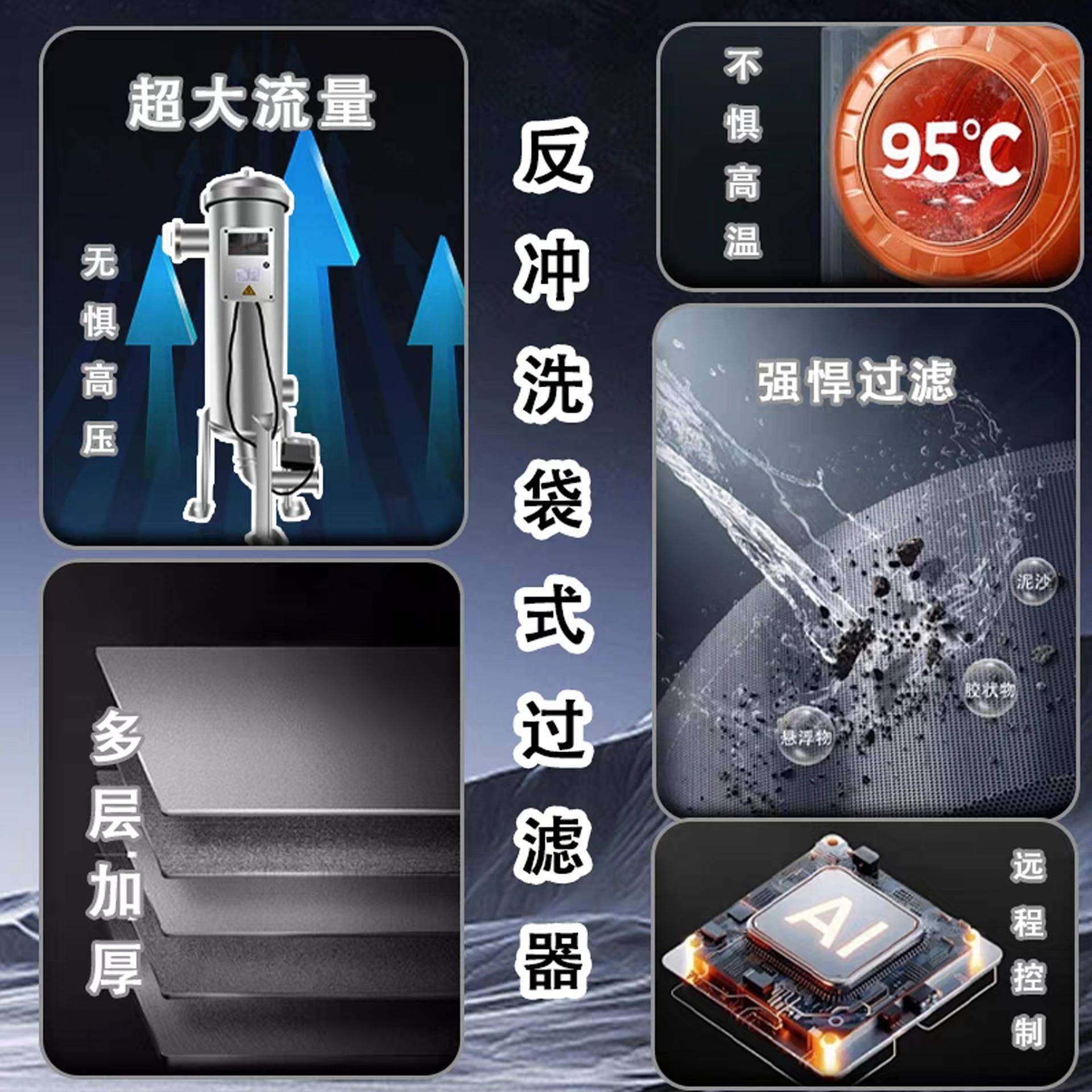 304不锈钢反冲洗袋式过滤器井水泥沙黄泥前置自动清洗排污地下水
