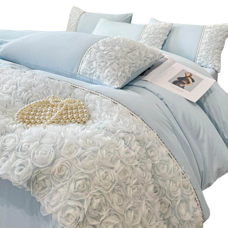 立体玫瑰被套四件套否全棉纯棉新款水洗棉磨毛床单床笠款床上用品