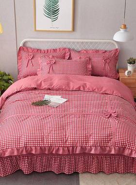 K15韩版网红公主风床上用品春秋格子床单四件套四件套三件套新款