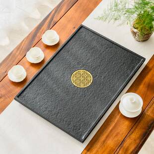 9ZRT乌金石茶盘定制嵌入式火烧石板茶桌中间空位内嵌式漏水面板