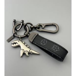 可爱卡通小恐龙钥匙扣金属挂件男士汽车钥匙链高档皮绳锁匙扣腰挂