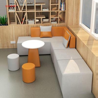 简约创意转角沙发会客等候区沙发茶几组合轻奢办公接待纳帕皮沙发