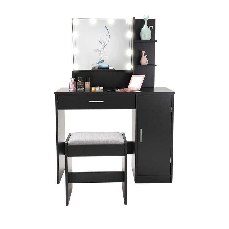 带软垫凳子黑色化妆台卧室家具梳妆台套装带抽屉和储物柜的梳妆台