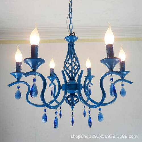 美式简约轻奢水晶铁艺客厅灯餐厅卧室地中海蜡烛灯服装店个性吊灯