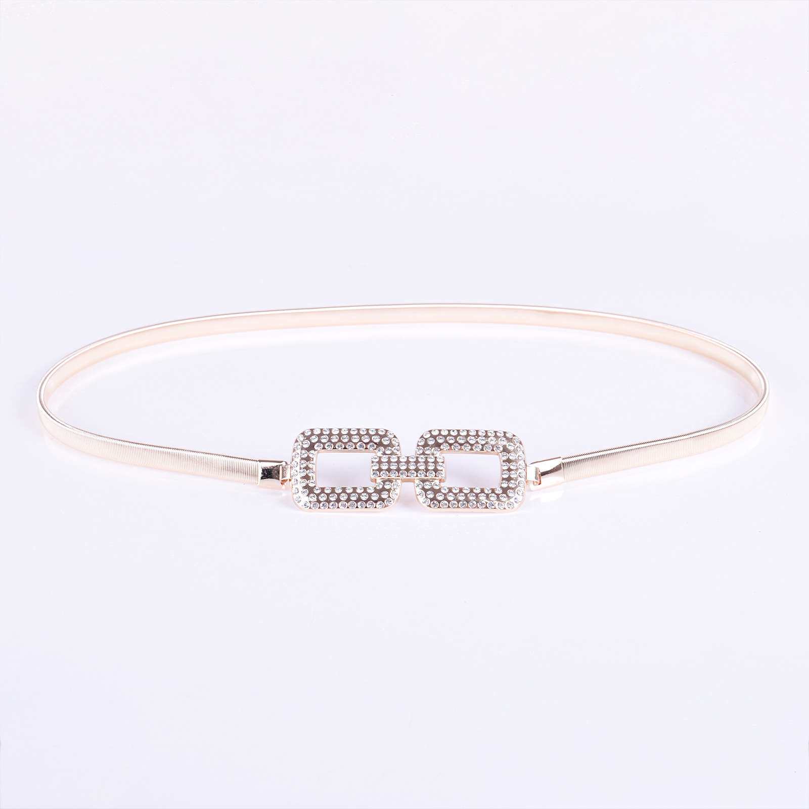 夏季新款女士腰带时尚弹力松紧束腰水钻镶嵌金属方扣装饰腰链配饰