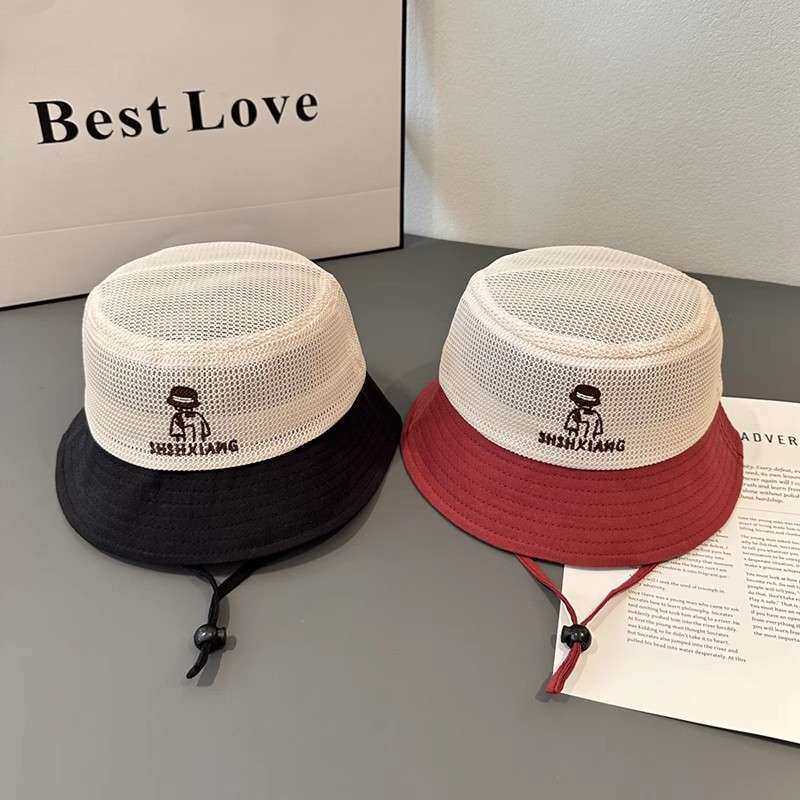 儿童帽子夏季薄款透气大帽檐遮阳防晒出游渔夫网帽男女宝宝露营帽