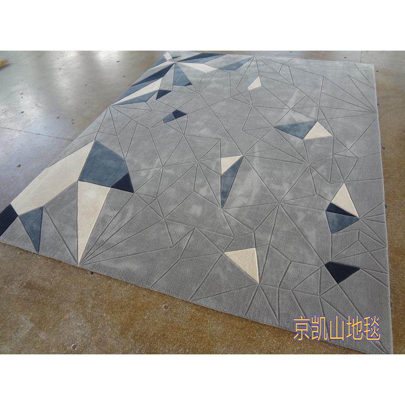 现代简约灰色长方形几何格子中式客厅茶几沙发地毯大厅接待室地毯