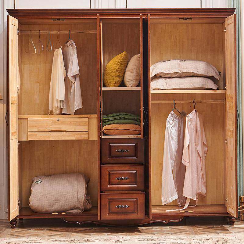 美式实木衣柜现代简约2门3门4门5门复古实木家用主卧室大衣橱柜