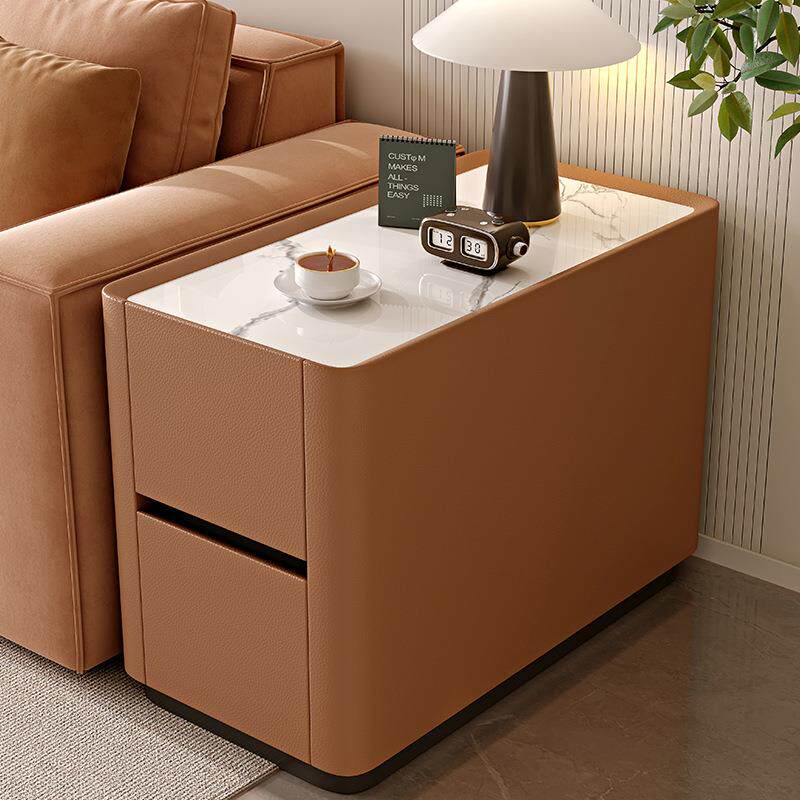 可移动沙发旁边的边几意式轻奢感客厅带轮子推拉茶几实木边柜侧柜