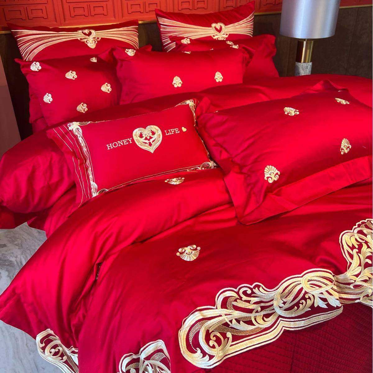 轻奢高档结婚四件套婚庆床上用品备婚红色婚床喜庆六件套婚嫁喜被