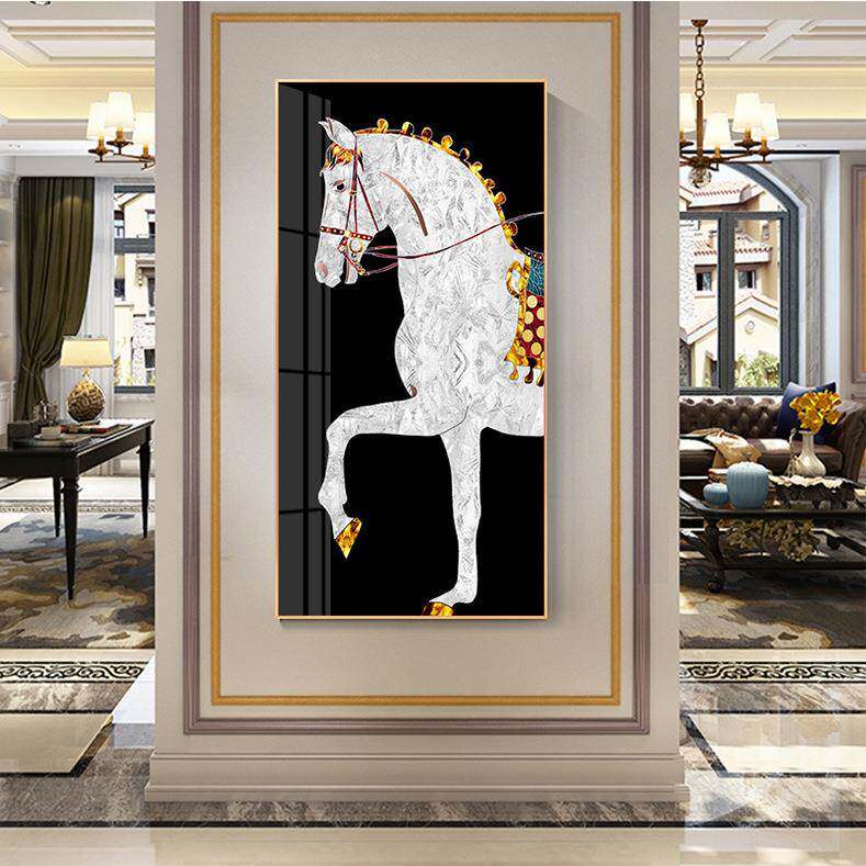 轻奢后现代简约电视柜玄关走廊过道竖版挂画高档别墅马轻奢装饰画