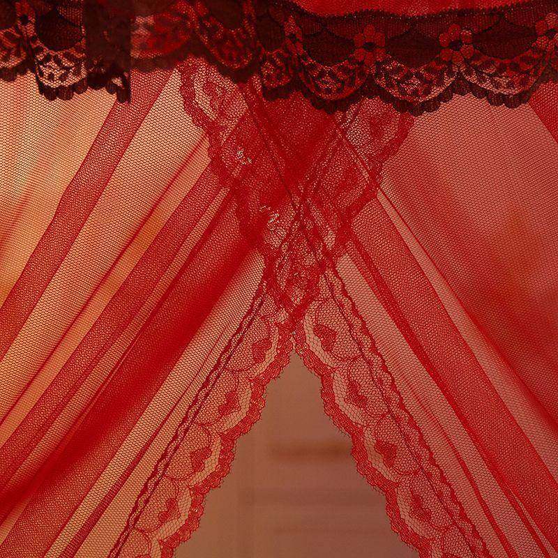 E4C2023新款蚊帐结婚家用红色宫廷落地婚房床幔加密单纹帐公主风