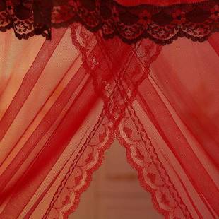E4C2023新款 蚊帐结婚家用红色宫廷落地婚房床幔加密单纹帐公主风