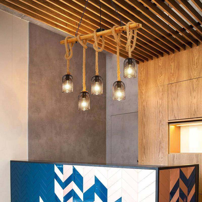 美式麻绳吊灯复古乡村店铺服装店吧台仿古工业风理发店酒吧装饰灯,家装灯饰光源,智能吊灯,淘宝优惠券,粉丝福利购,淘宝优惠卷