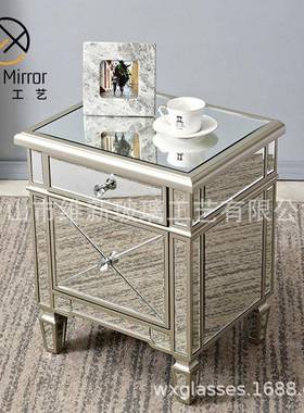 轻奢镜面玻璃床头柜小型简约卧室置物架意式极简床边柜子nightsta