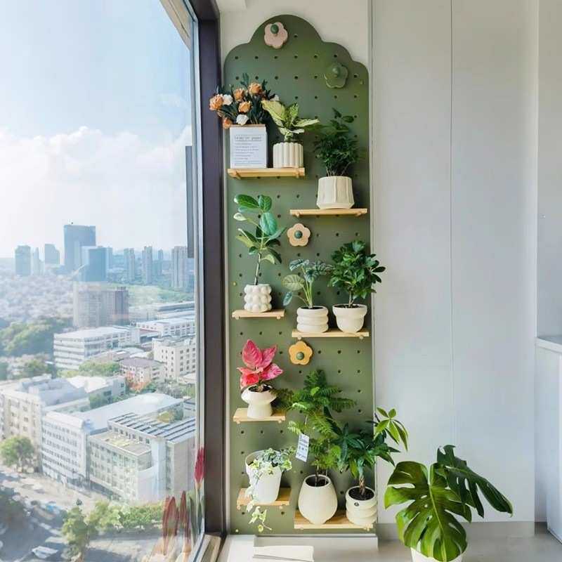 木洞洞板墙上置物架阳台花架绿植壁挂收纳客厅背景造型墙展示架