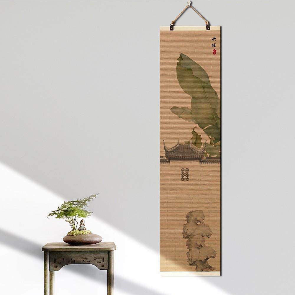 家和温馨摆件新中式竹帘子卷轴挂画客厅书法字画背景墙面装饰壁画