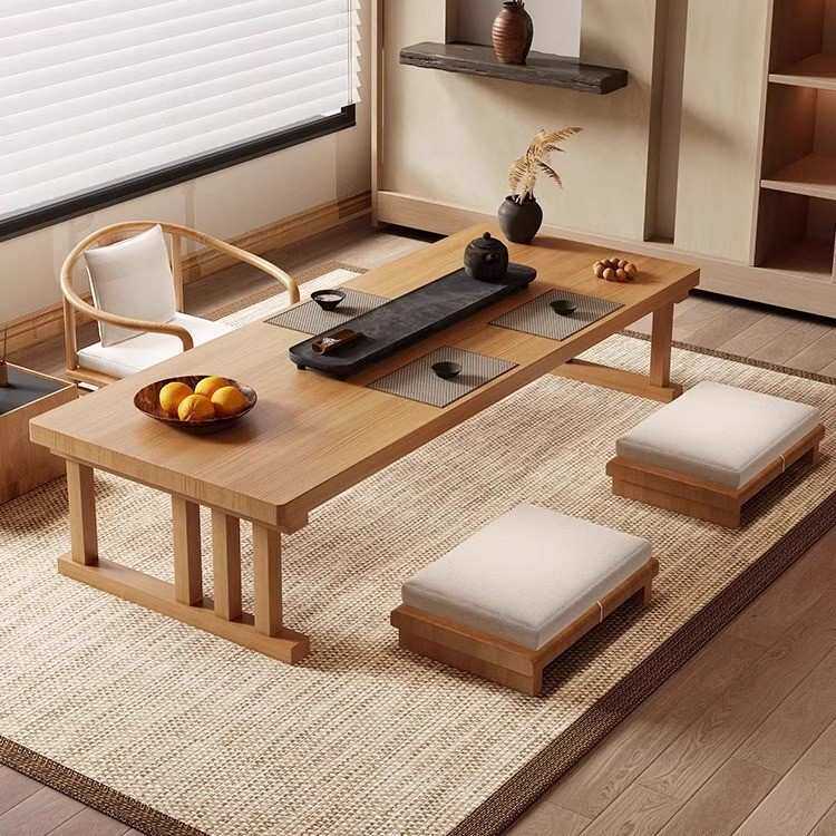 禅意阳台泡茶桌日料店茶道品茶用餐桌椅组合日式全实木榻榻米茶桌