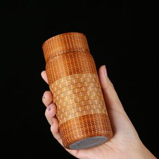 高颜值手工竹编竹丝纯钛保温杯显温旅行便携泡茶杯水杯水壶泡茶杯