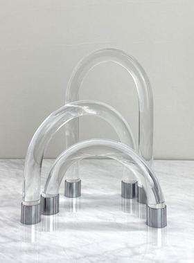 简约现代白色树脂透明水晶拱形屏风创意摆件电视柜玄关书房装饰品