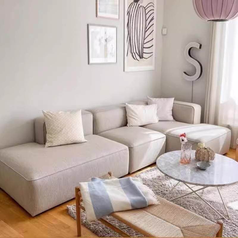 现代简约三人位棉麻布艺沙发小户型客厅直排无扶手转角组合沙发