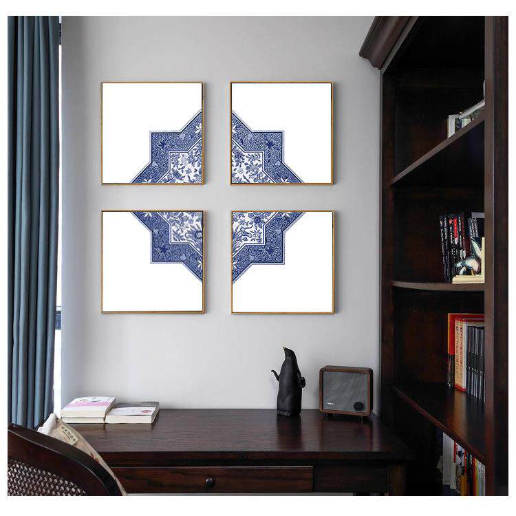 圣仕现代简约背景四联装饰画客厅新中式沙发餐厅挂画卧室玄关壁画