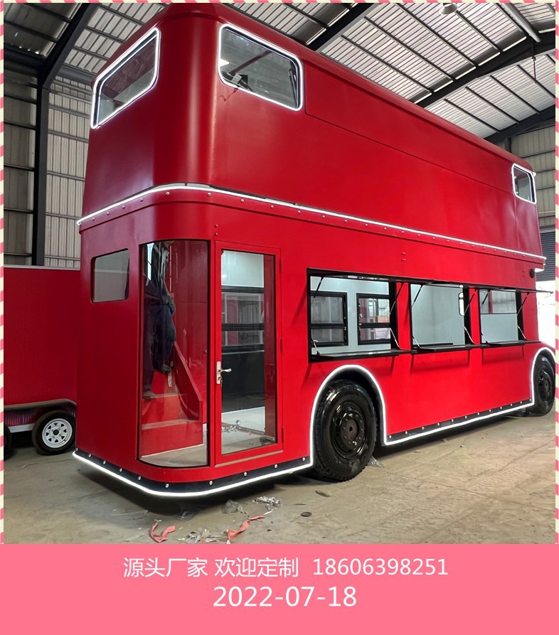 复古巴士模型餐车模型厂家红色双层巴士车商业网红打卡车