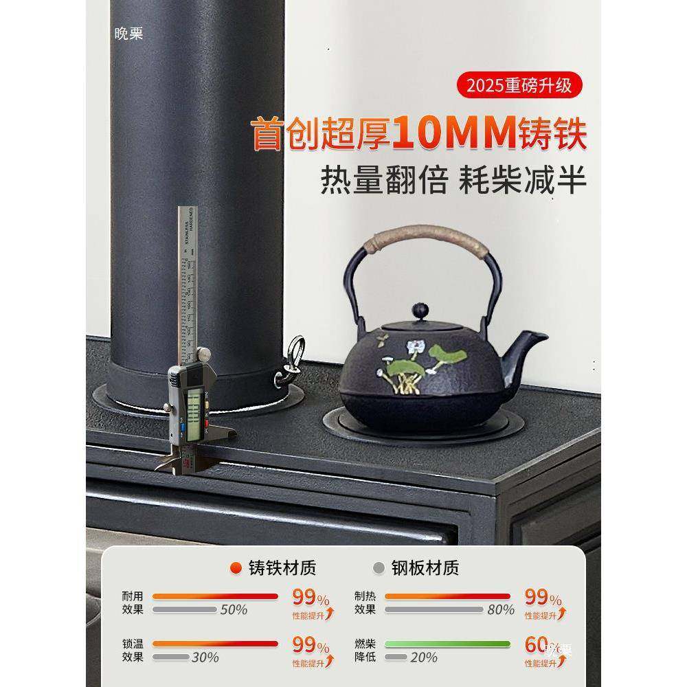 壁炉真火木柴取暖壁炉铸铁燃木柴火炉民宿别墅室内可做饭真火壁炉